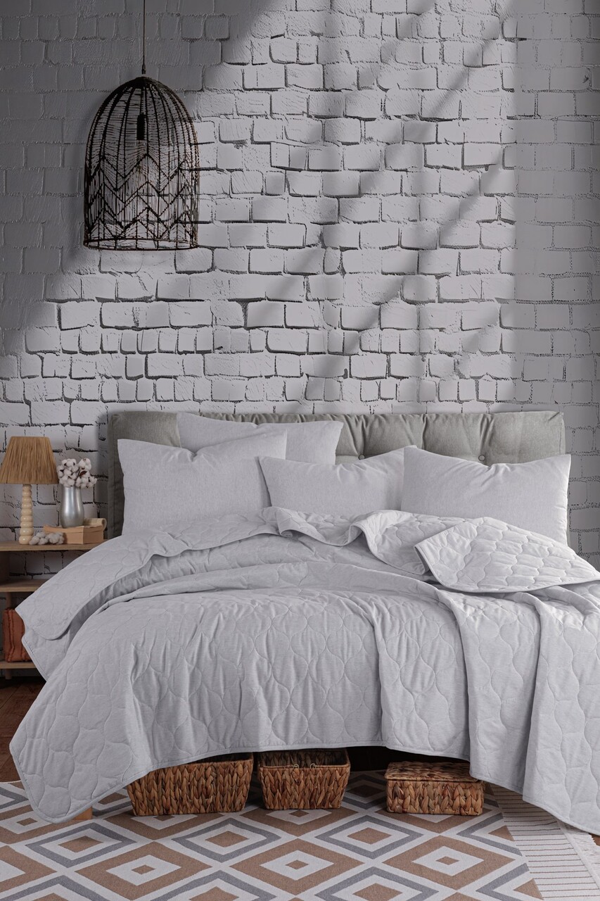 Set cuvertura de pat dubla 3 piese, L'essentiel Maison, Solid, Gri - imagine 5